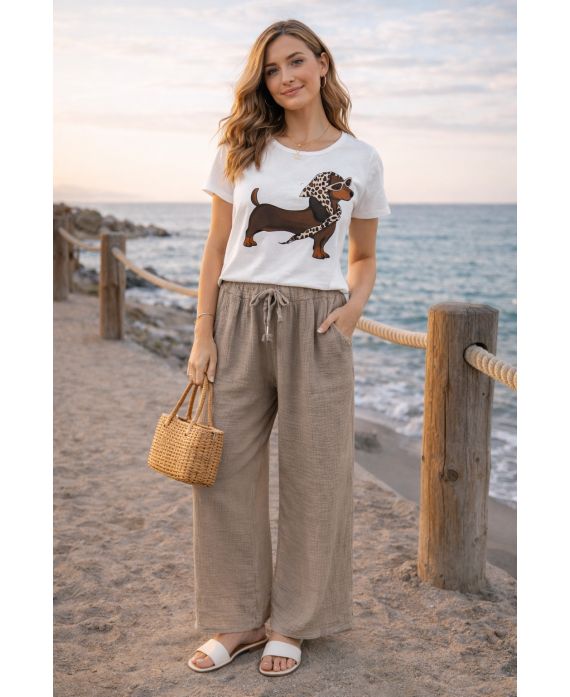 KATOENEN GAASBROEK BREED 2 ZAKKEN GREY/BROWN