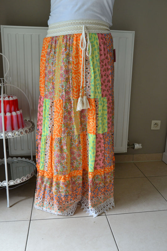 ibiza skirt orange & green