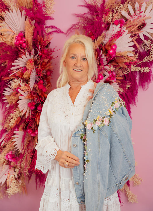 jeans vest flowers