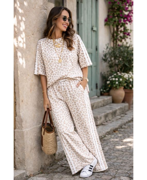 OVERSIZED LEOPARD 2-STRIPE SET BEIGE