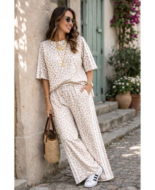 OVERSIZED LEOPARD 2-STRIPE SET BEIGE