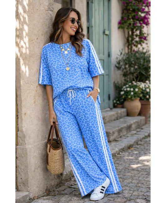 OVERSIZED LEOPARD 2-STRIPE SET BLUE