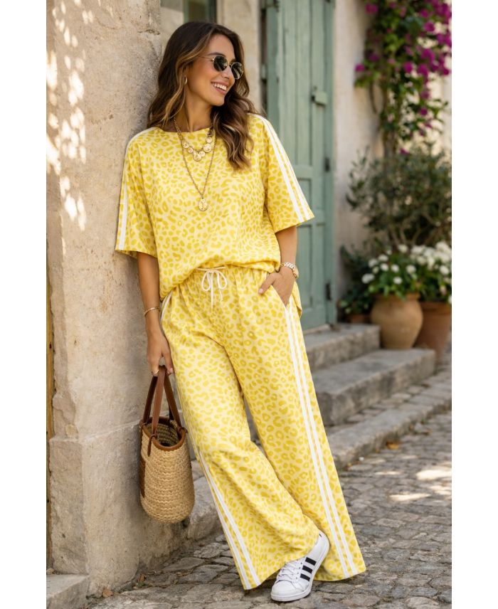 OVERSIZED LEOPARD 2-STRIPES SET YELLOW